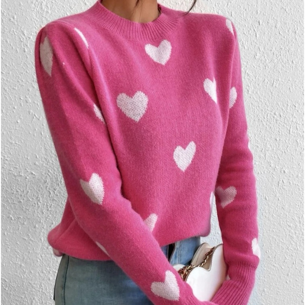 New pink heart print long sleeve sweater - Picture 4 of 6